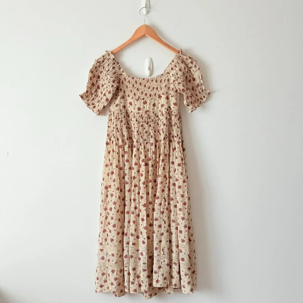 Free People Women's Bali Juniper Floral Print Ruffled Midi Dress Size 2 - Picture 9 of 11
